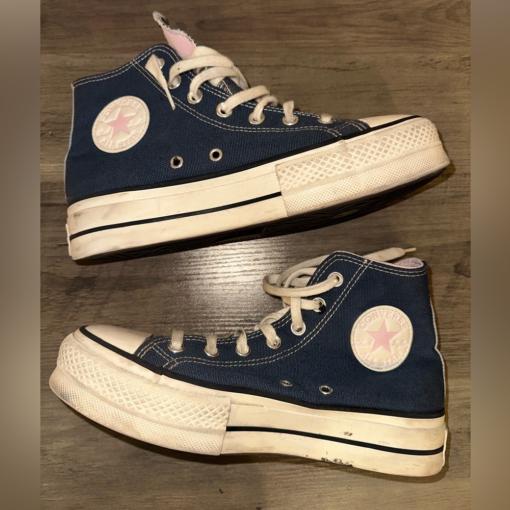 Converse Blue and Pink interior high tops color pop sneaker navy sunrise
